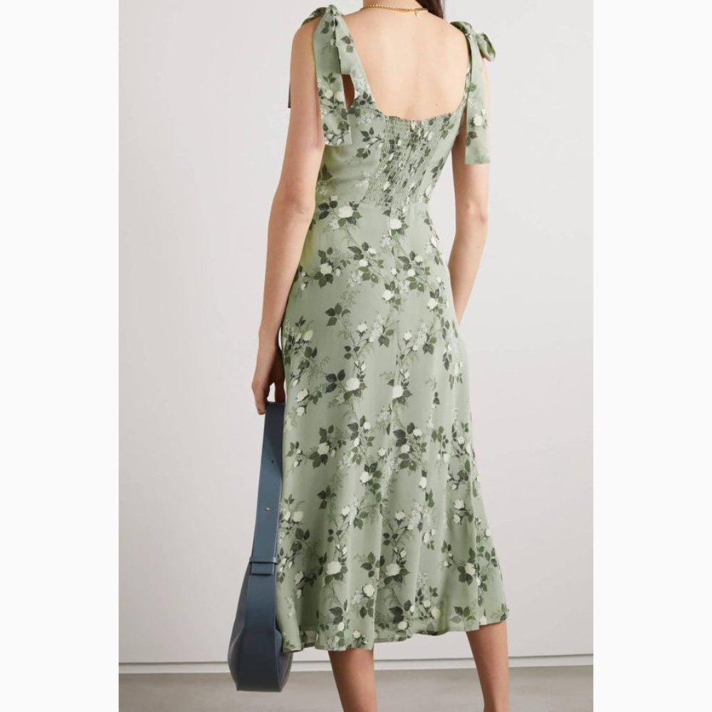 NWOT Reformation Twilight Dress in Verde Green White Floral Midi Tie Straps - Picture 12 of 14